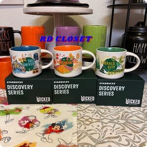 Universal Studios Starbucks 2024 Wicked Discovery Series Mug Set. Emerald City